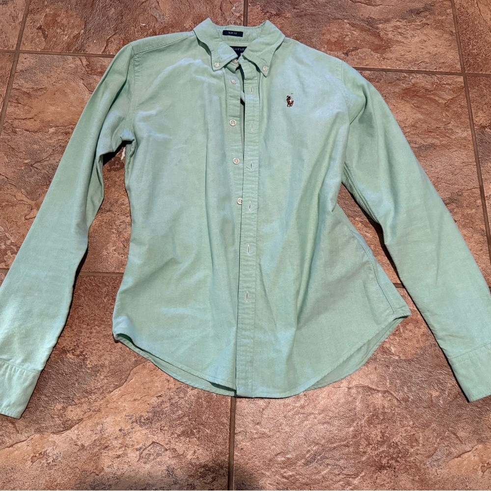 Polo by Ralph Lauren Women's Mint Green Button-Down Shirt